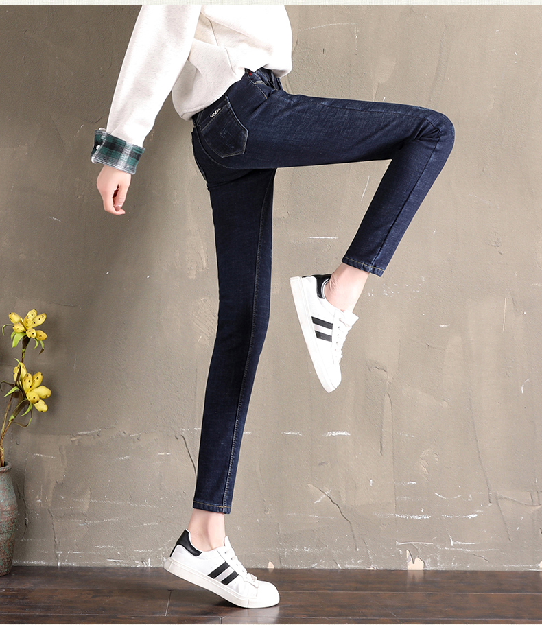 Mùa đông cộng với quần jean nhung nữ eo cao 2018 mới với nhung mặc quần bò dày cộng với quần cotton chân quần bò nữ