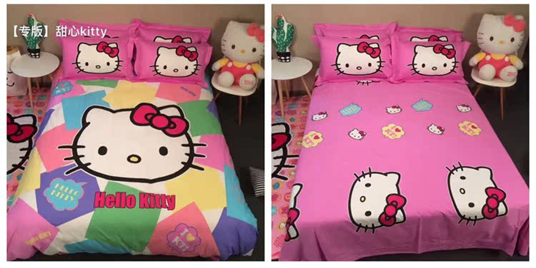 Bông Hello Kitty gia đình kt bốn chải Holle bông chăn chào con mèo cô gái cô gái Sheets - Bộ đồ giường bốn mảnh bộ chăn ga gối đệm cưới đẹp