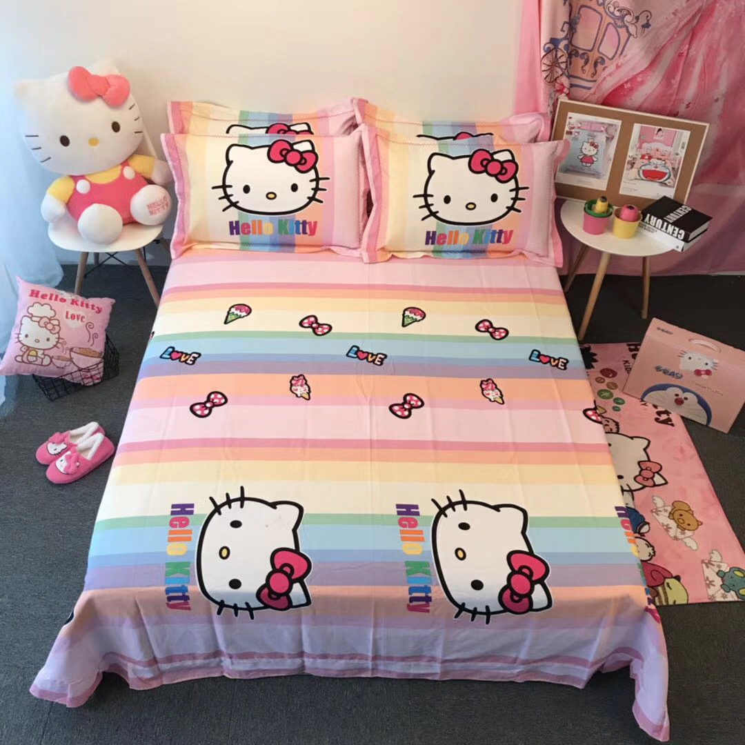 Bông Hello Kitty gia đình kt bốn chải Holle bông chăn chào con mèo cô gái cô gái Sheets - Bộ đồ giường bốn mảnh bộ chăn ga gối đệm cưới đẹp