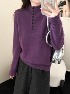 100% pure wool half turtleneck buttoned sweater for women 25 new winter style versatile fashion bottoming cashmere sweater 69