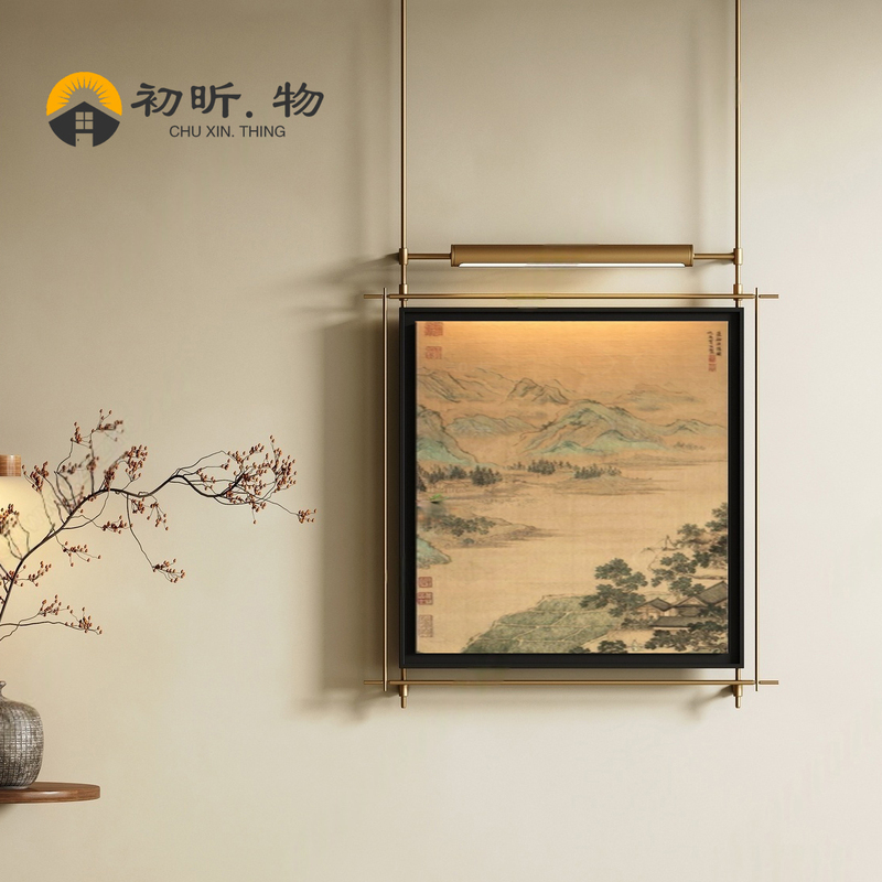 Medieval-Style High-End 2026 Living Room Entrance Hallway with Lighted Hanging Paintings, Dining Room Tea Room Background Wall Lamp Decorative Painting