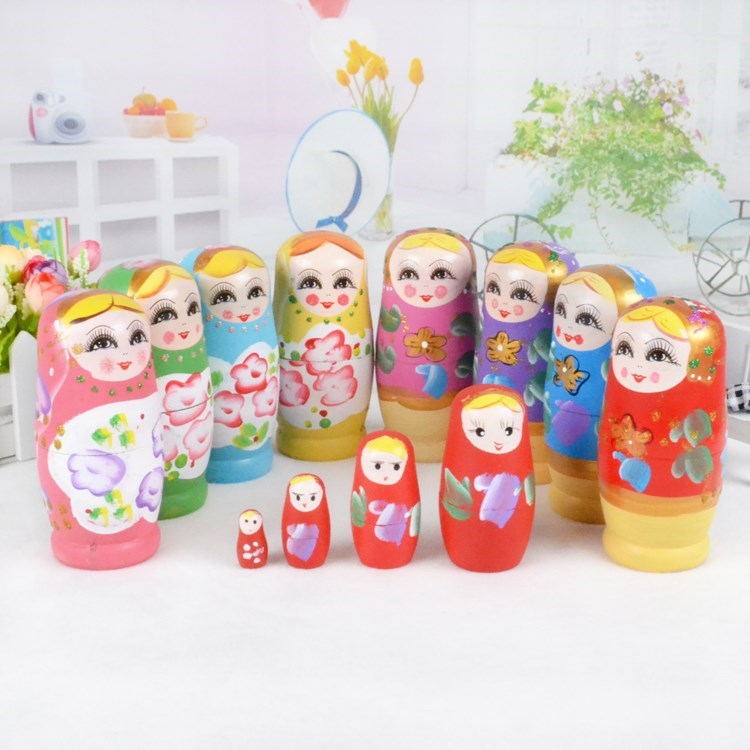 Wooden Matryoshka doll 5-layer color children's matryoshka doll toys send girls children's birthday gift promotion