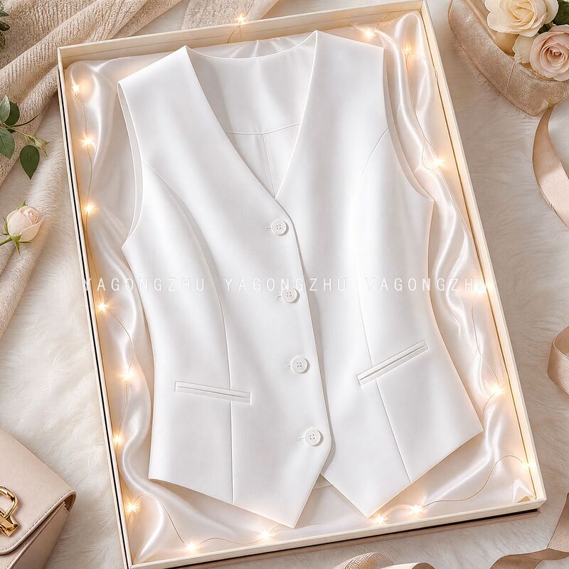 Simple Daily Commuting Style Short White Vest 5 Simple Daily Commuting Style Short White Vest 5