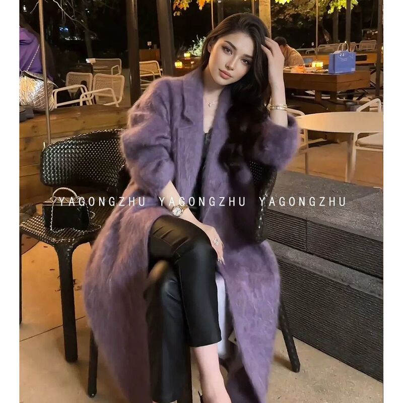 Autumn and Winter Elegant and Classy Mature Style Long Purple Woolen Coat for Women 5
