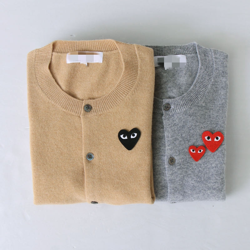 100% Pure Wool Cardigan for Women, Round Neck, Embroidered with Red Hearts, Couple's Outfit, Children's Parent-Child Outfit, Layered Heart Sweater