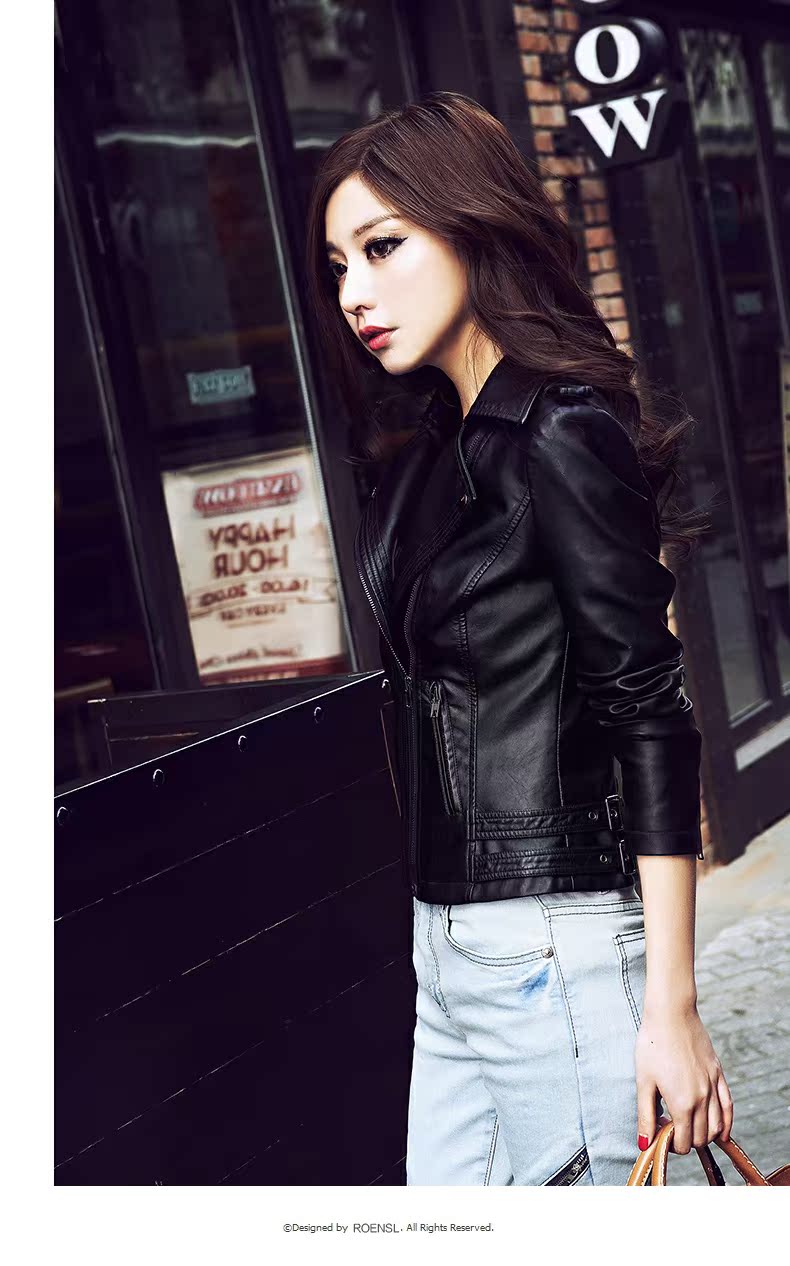 Nornsley 2019 xuân hè mới phiên bản Hàn Quốc của quần áo xe máy PU da nữ phần ngắn Áo khoác da mỏng Áo khoác nhỏ áo da lót lông