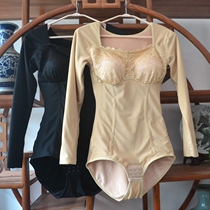 Autumn and winter one-piece body shaping underwear womens belt bra long sleeve plus velvet thickened warm waist waist body body shaping suit