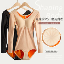 Autumn and winter plus velvet padded with bra long sleeve one-piece body body body body tight abdomen plus velvet autumn clothes warm underwear womens warm