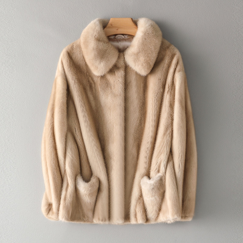 Henning Jupi 2021 New Imported Mink Leather Big Coat Woman Whole Mink Short young Fashion Ferret Fur Fur Coat