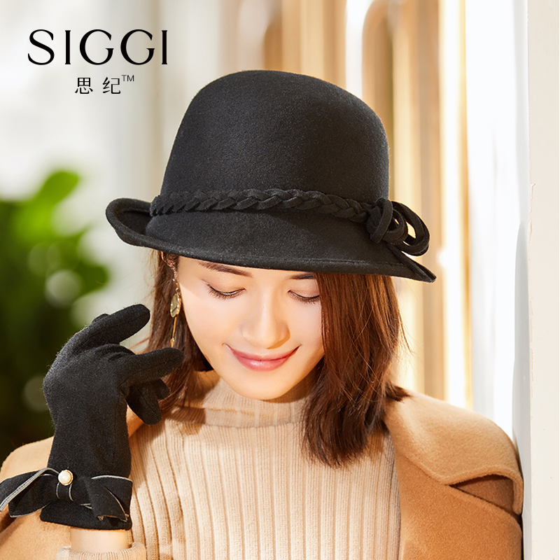 Siggi hat woman autumn winter felt cap Korean version wool Courtesy Hat Curl Curl Hat Elegant Party Fashion Cap