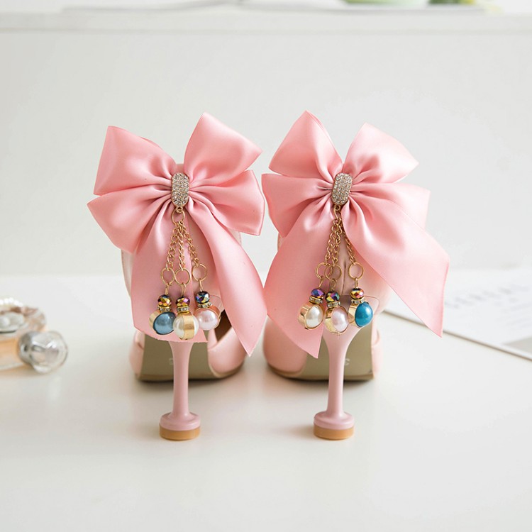 Nhật Bản và Hàn Quốc mùa hè Baotou stiletto siêu cao với chiếc nơ vàng đính cườm ngọt ngào sandal fila