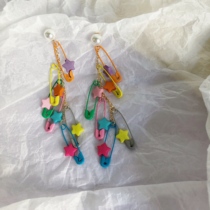 Hyun Yafeng colorful star candy color pin matching color Pearl long style clay cool tramping earrings earrings earrings