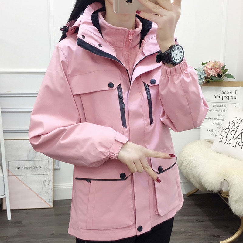 Outdoor Spring Autumn Winter Couples Submachine Clothes Men And Women Grabbing Suede Liner Three-in-one Detachable Large Size with Colorful Tide Signs Thickened