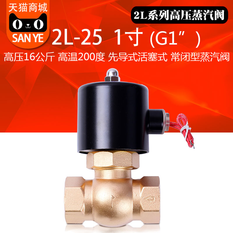 Three-leaf mountain wild steam solenoid valve high temperature 200 degrees high pressure 16Kg2L-25 1 inch AC220V24V