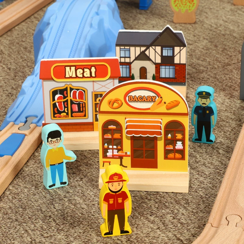 Wooden train railed, parking rack, set, toy, constructor