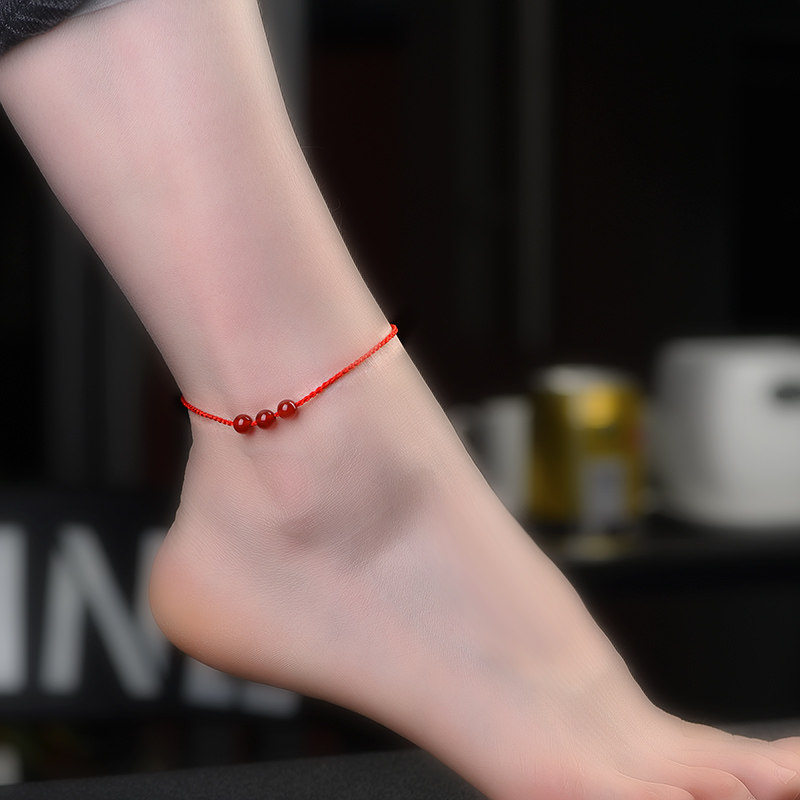 Handknit black hand-knitting black hand-rope man natural black agnaut was born year red rope couple bracelet simple footchain