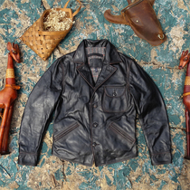 Soften 1 1mm tea core rub color distressed pony leather leather jacket mens four-corner arc placket slim style