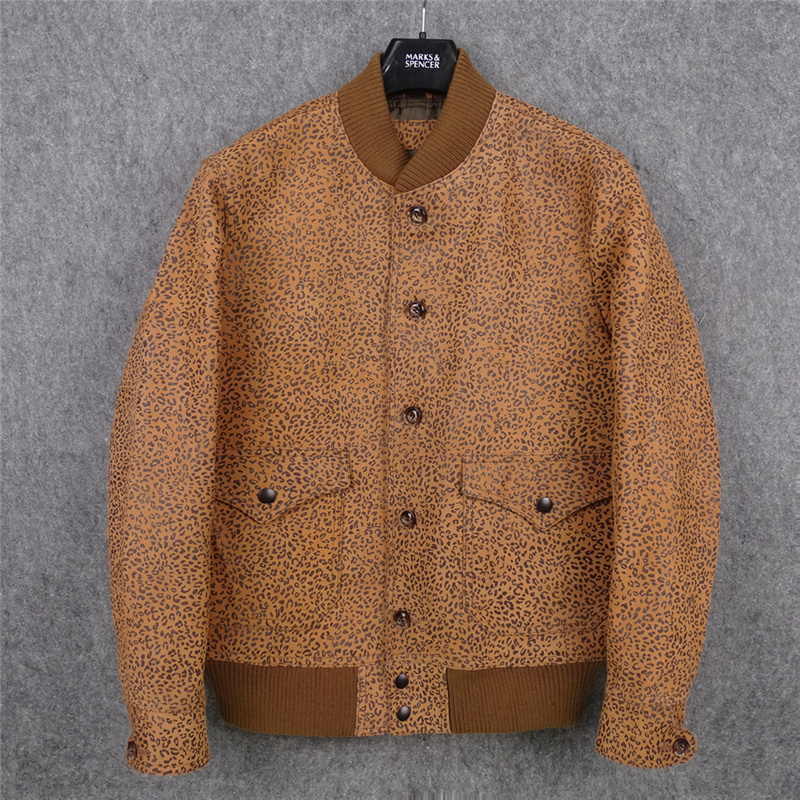 The new baseball collar ancient do old style suede leather baseball shirt men's leopard print color