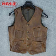 Thời trang áo vest giảm béo nam da nam da lộn Ami wax đỏ cũ sáp