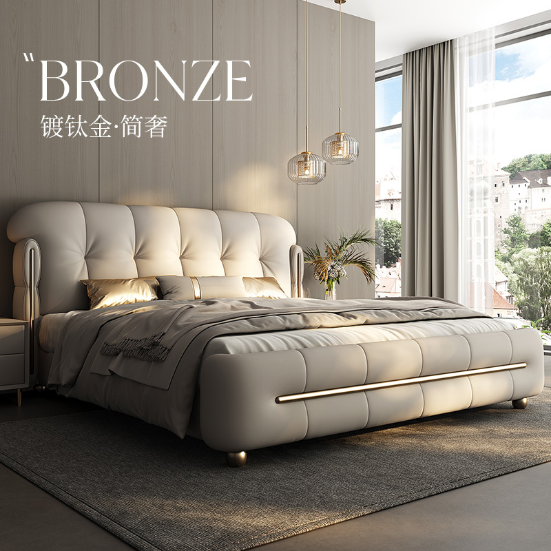 Girls' Master Bedroom Features a Modern, Simple, and Luxurious Leather Bed with a High-End and Elegant Design, 2m X 2.2m Cloud-Soft Upholstered Cream-Style Luxury Girls' Master Bedroom Features a Modern, Simple, and Luxurious Leather Bed with a High-End and Elegant Design, 2m X 2.2m Cloud-Soft Upholstered Cream-Style Luxury