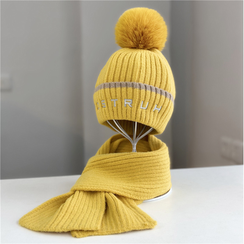 Winter children's hat scarf set in the big boy sweater knit hat boys and girls casual thick warm two-piece set