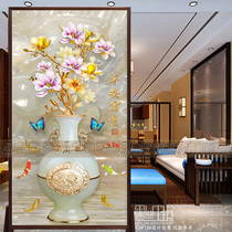 Custom art glass carving double-sided screen partition Home decoration simple European living room entrance background wall vase jade carving