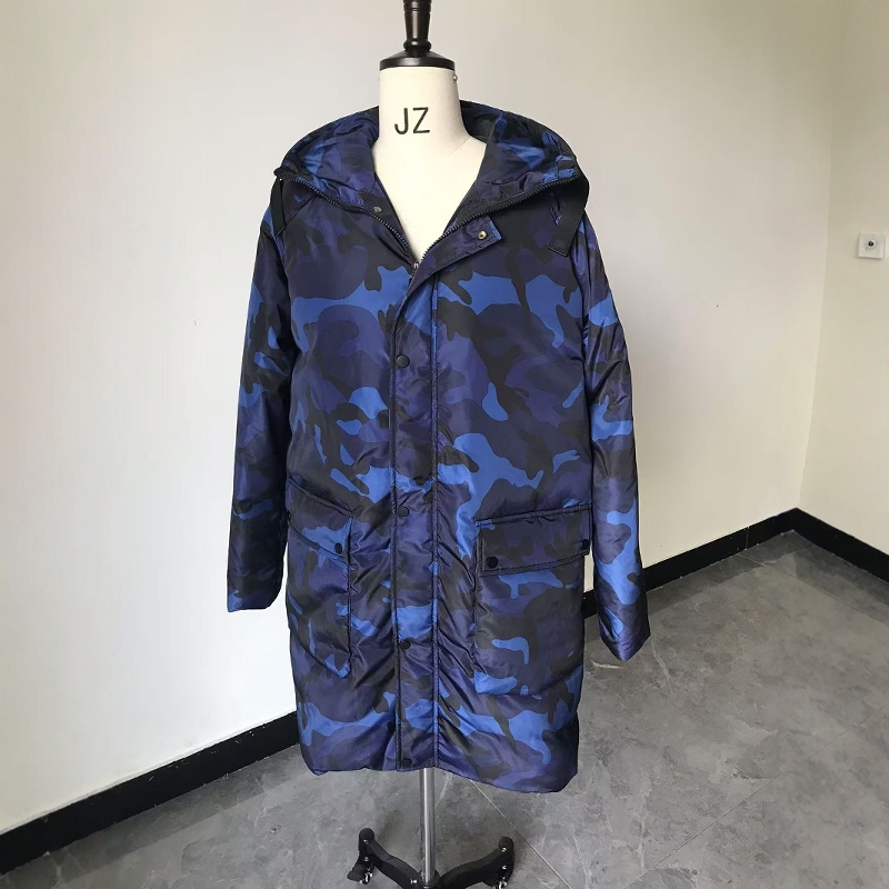 2024 Men's Thickened Hooded Mid-Length Knee-Length Loose Camouflage down Jacket with Horn Sleeves That Makes You Look Younger