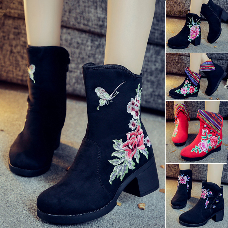 Giày cao gót mới bằng vải da cao gót cũ boot cao cổ nữ