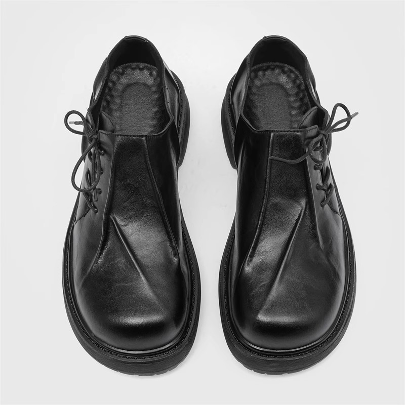 Cleanfit Derby Shoes for Men, Black Large Leather Shoes, British Style, Niche Pleated High-End Commuter Trendy Shoes