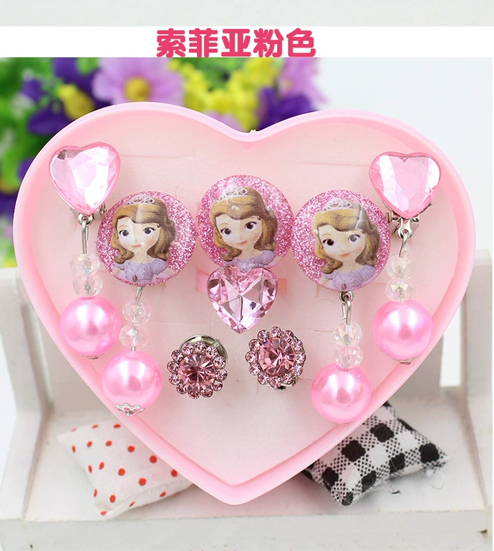 Bông tai trẻ em clip mà không xỏ lỗ tai pha lê trẻ em mặt dây tai em bé tai clip cô gái nhẫn công chúa nhẫn trang sức - Nhẫn