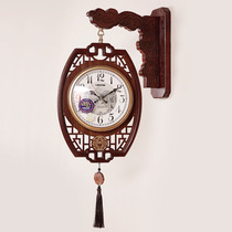 New Chinese style solid wood double-sided wall clock living room home clock clock creative Chinese style fashion wall watch