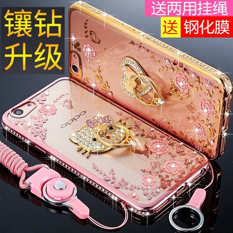 Ốp lưng điện thoại oppoR9s Plus 0p0pR9sPlus vỏ bảo vệ với vòng kim loại rhinestone cho nam và nữ, bên ngoài mềm chống rơi. - Nhẫn