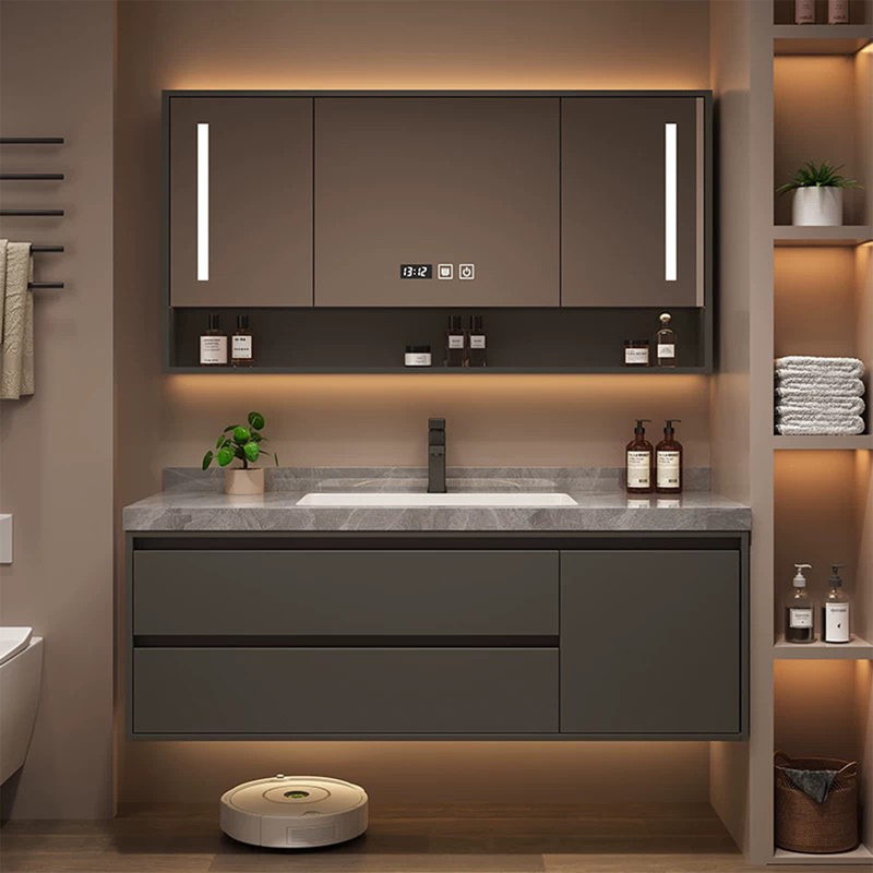 New Bathroom Cabinet with Integrated Slate Ceramic Basin, Simple Bathroom Vanity, Washbasin, and Sink Cabinet Set