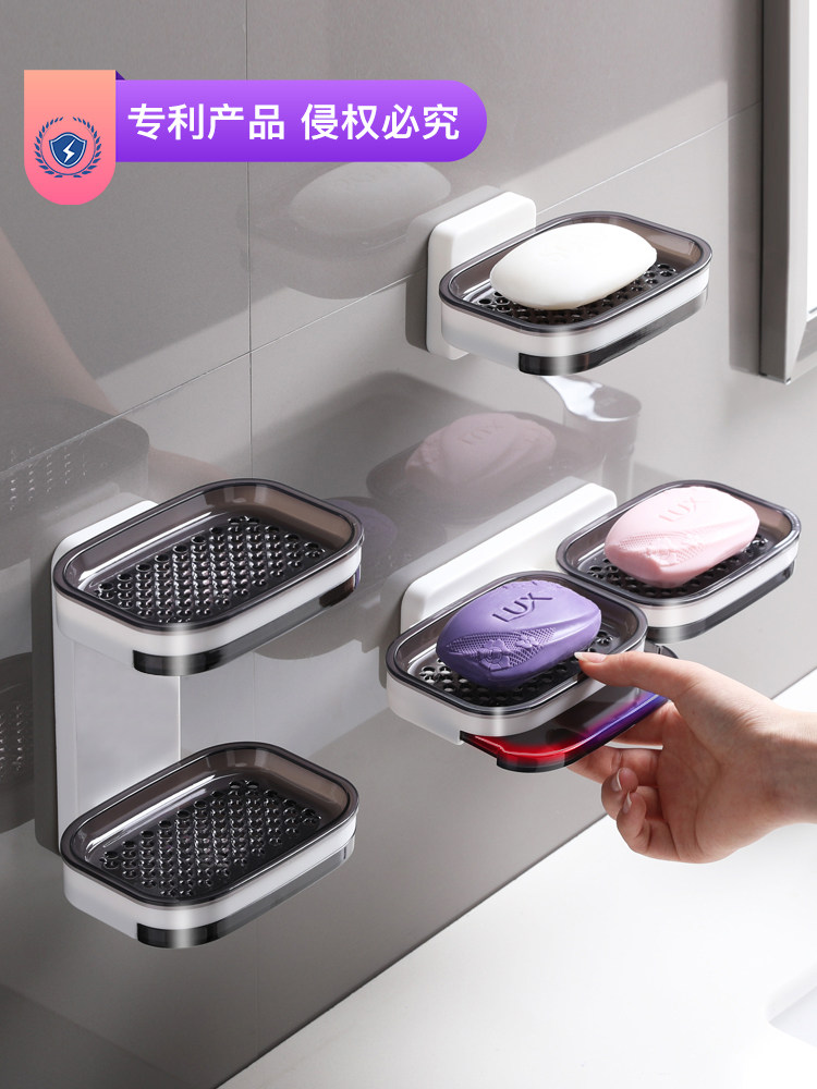 Punch-free soap box soap rack powder room rack suction cup wall-mounted drain creative dormitory home double layer