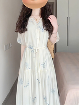 Embroidered dress for women 2024 summer new style French floral gentle wind waist loose small temperament long skirt