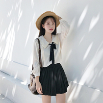 White chiffon shirt womens spring and autumn long-sleeved 2021 new bow student doll collar top college wind shirt