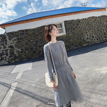 womens spring 2022 korean style fresh sweet slim knit mid length sweater dress long sleeve bottoming dress