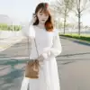 White dress 2021 spring and summer new skirt fairy super fairy Sen department V-neck waist thin long sleeve lace skirt