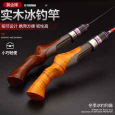 Ice удочкой 实木冰钓竿50cm 75cm冬钓大棚杆超短实心杆稍冰钓杆大导眼钓鱼竿