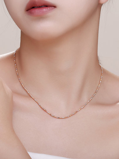 新款  日本工艺18K金波闪珠珠钻石切面蹦迪项链  爆闪素金调节链