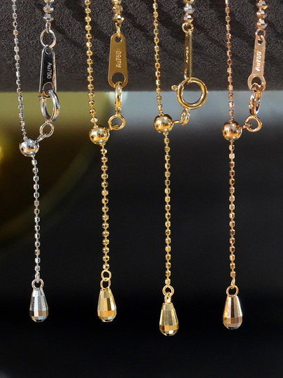 新款  日本工艺18K金波闪珠珠钻石切面蹦迪项链  爆闪素金调节链