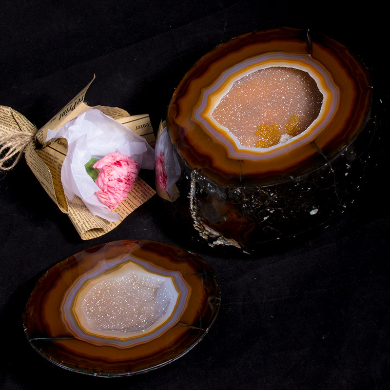 Natural collection Grade Brazilian polypo Basin Home Office Color Agate Yellow Water Crystal Cave for Caiyuan Pendulum Pieces