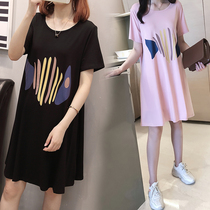 Pregnancy Woman Dress Summer Fashion Suit Summer Fashion Big Code T-Shirt Blouse Pregnant Woman Dress Medium Long Summer Pregnant Woman Dress
