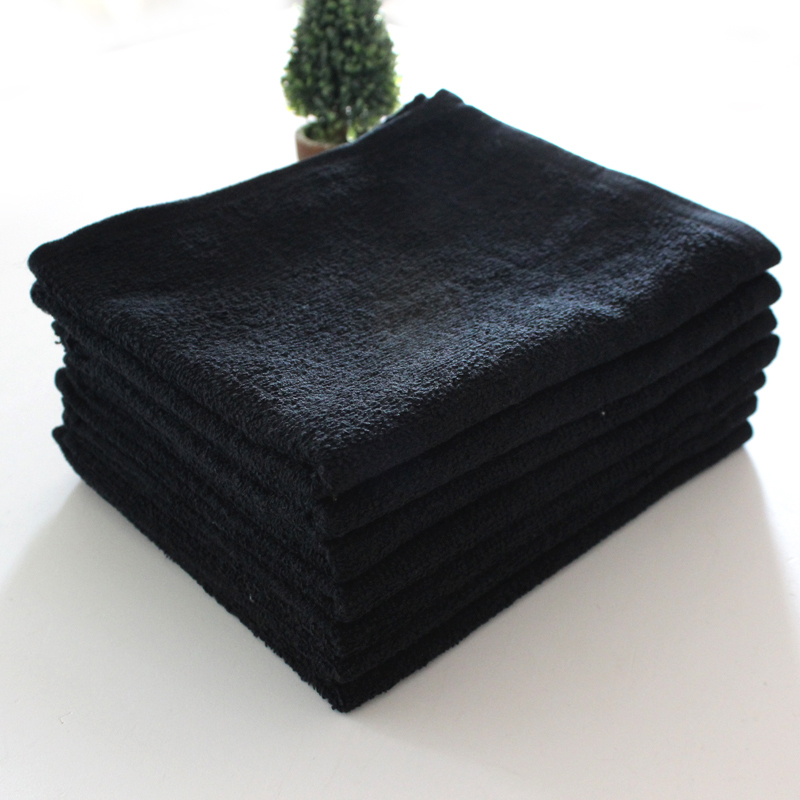 10-Pack of Pure Cotton Extra-Long Black Towels for Beauty Salons, Hair Salons, Foot Baths, Saunas, and Fire Therapy Shops, Thick and Absorbent