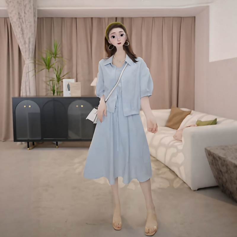 Beautiful and Stunning Dress 2026 Spring and Summer New Style Shirt Collar Sun Protection Clothing Suspender Skirt Slimming Two-Piece Set for Women Beautiful and Stunning Dress 2026 Spring and Summer New Style Shirt Collar Sun Protection Clothing Suspender Skirt Slimming Two-Piece Set for Women