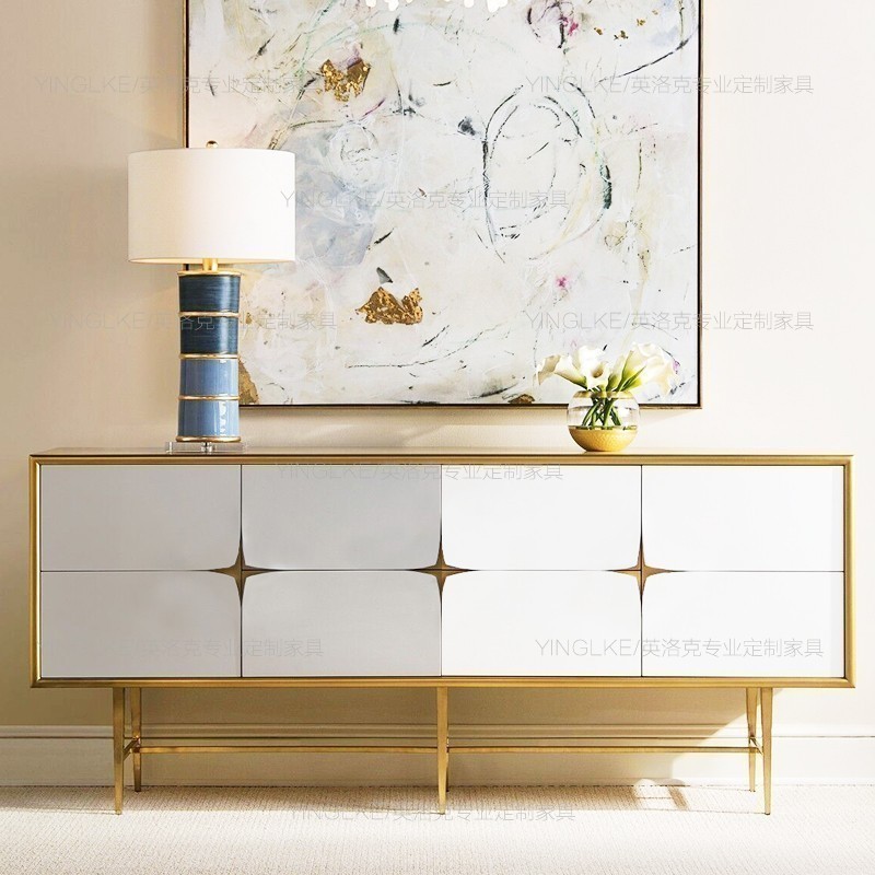 Inlock Neoclassical Postmodern Genguan Cabinet Italian Dining Cabinet White Light Lavish Baking Lacquered Door Hall Decoration Cabinet