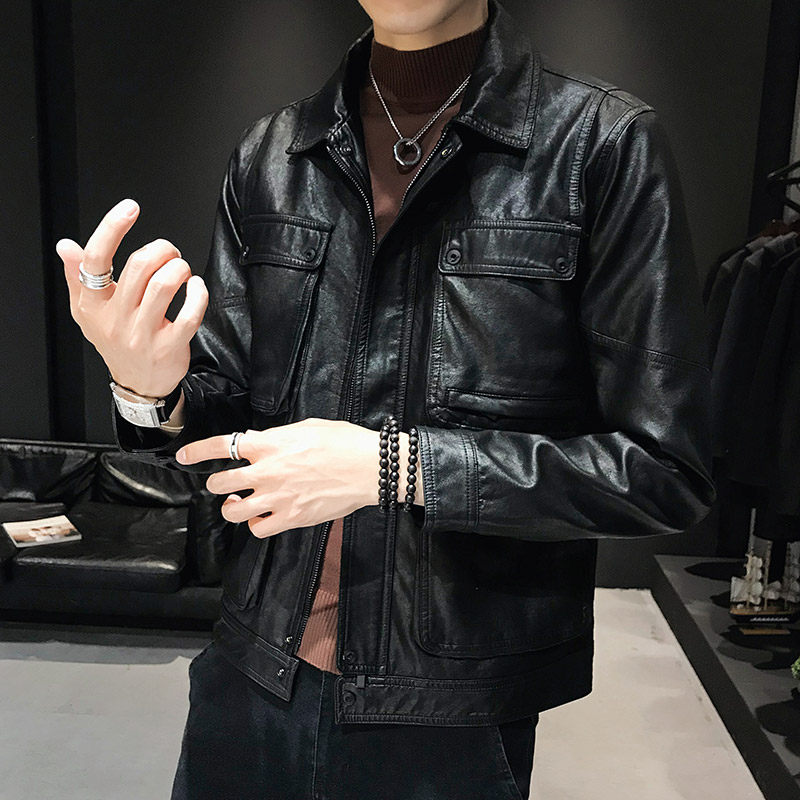 Han Edition of the trend leather coat men practice handsome locomotive clothes men's fur plus thick leather jacket
