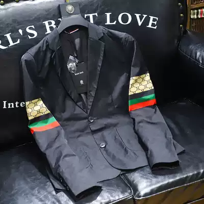 2021 New European station suit casual coat men European goods trend color pattern stripe print suit men