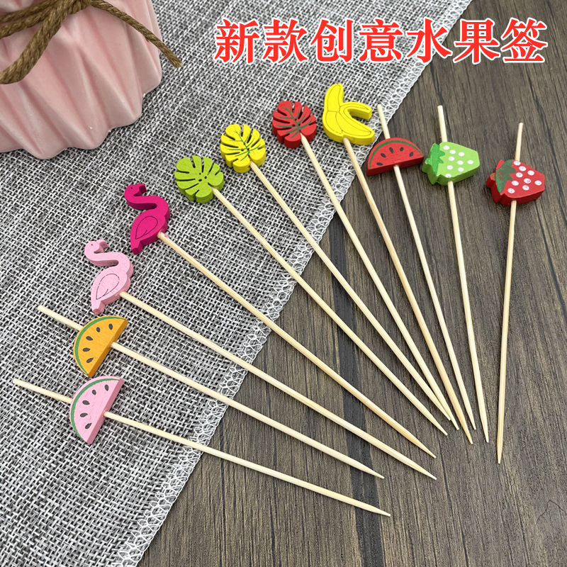 One-time Fruit Sign Art Flower Sign Cocktail Sign KTV Bar Toothpick Bamboo Sign Sandwich String Sign Creative Fork