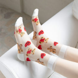 Summer ladies card stockings spring and autumn glass silk thin Japanese cute cartoon stockings lace trendy socks